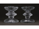 Jelzett modern finn skandináv művészi üveg gyertyatartó pár 8 cm