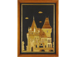 Retro bambusz Vajdahunyadvára kézimunka falikép 37 x 27 cm