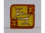 Borostyánsárga színű szarvasos art deco üveg hamutál 12 x 12 cm