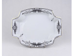 Korintosz mintás fekete-fehér, aranyozott Hollóházi porcelán kínáló tál 26.5 cm