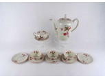 Régi német vajszínű virágmintás KPM porcelán kávéskészlet