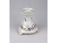 Egyállásos virágmintás aranyozott Hollóházi porcelán gyertyatartó
