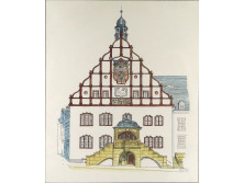Christa Oehlke: Plauen régi városháza litográfia  39 x 33 cm