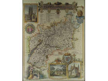 Keretezett 19. századi Gloucestershire térkép másolat - színes nyomat 53.5 x 43.5 cm