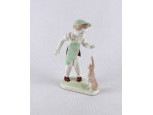 Jelzett Aquincumi porcelán figura kisfiú nyuszival 14 cm