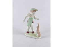 Jelzett Aquincumi porcelán figura kisfiú nyuszival 14 cm