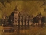 Vajdahunyad vára 23 karátos arannyal aranyozott miniatúra kép keretezve 9 x 10 cm