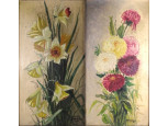 Károly János : Virágcsendélet olaj karton festmény pár 60 x 31 cm