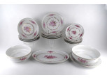 Régi német rózsaszín virágmintás Henneborg porcelán étkészlet 20 darab