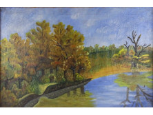 Erdei tó, jelzetlen olaj festmény 60 x 40 cm