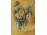 Magyar festő 1980 akvarell csokor üvegben - asztali virágcsendélet 27.5 x 19 cm