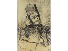 Keretezett Munkácsy rajz nyomat - Idős férfi felsőtest tanulmányrajz 53 x 43 cm