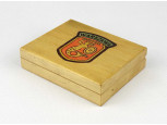 Régi kisméretű WARSZAWA feliratú fadoboz 10 x 8 x 2.5 cm