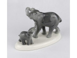 Régi jelzett Gránit kerámia figura Elefánt kicsinyével 12.8 cm
