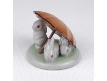 Régi Drasche porcelán nyuszi család esernyővel 