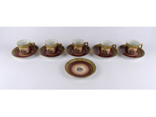 Régi német 5 személyes, jelenetes porcelán kávéscsésze készlet 