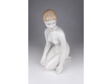 Régi Aquincum porcelán térdelő női akt szobor 22 cm