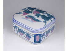 Régi madaras kínai porcelán bonbonier 9.5 x 8.5 cm