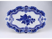 Régi barokkos, kék-fehér virágmintás, ovális Wallendorf porcelán tál 33 x 22.5 cm