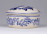 Delft jellegű, kék-fehér, virágmintás kerámia bonbonier 8 cm
