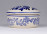 Delft jellegű, kék-fehér, virágmintás kerámia bonbonier 8 cm