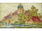 Tóparti kastély - keretezett tájkép tűgobelin kézimunka 8.3 x 5.5 cm