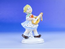 Régi porcelán figura kislány gitárral