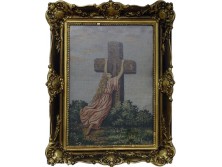 Régi szentkép gobelin blondel keretben