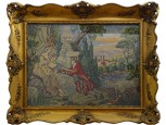 Régi nagyméretű gobelin blondel keretben