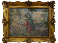 Régi nagyméretű gobelin blondel keretben
