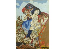 Régi nagyméretű gobelin arany keretben