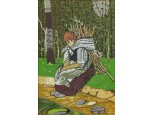 Régi rőzsegyűjtő nő gobelin arany keretben