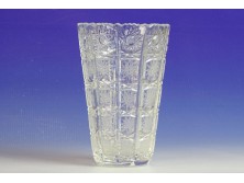 Régi vastagfalú csiszolt üveg váza 16 cm