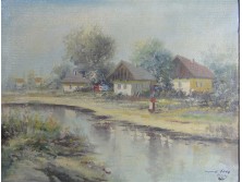 Agárdi Soós Lajos Libaitatás olaj festmény