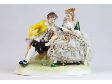 Unterweissbach porcelán kártyázó nő és férfi