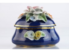 Régi jelzett kék porcelán ékszertartó