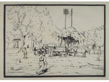 Jelzett grafika : "Dinnyepiac" 1953