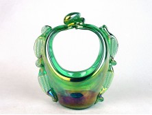 Régi muránói jellegű üveg kosár 16.5 cm
