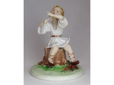 Jelzett hibátlan porcelán fuvolázó fiú 21 cm