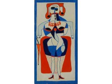 Retro kortárs festett fatábla 20 x 10 cm