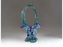 Régi muránói jellegű üveg kosár 19 cm