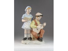 Biszkvit porcelán zenélő figura pár 20.5 cm